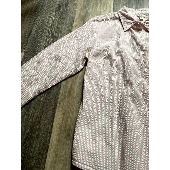 LL Bean Striped Button Up Blouse Pink Large Heritage Cottage Quiet Luxury Cotton - Picture 3 of 5
